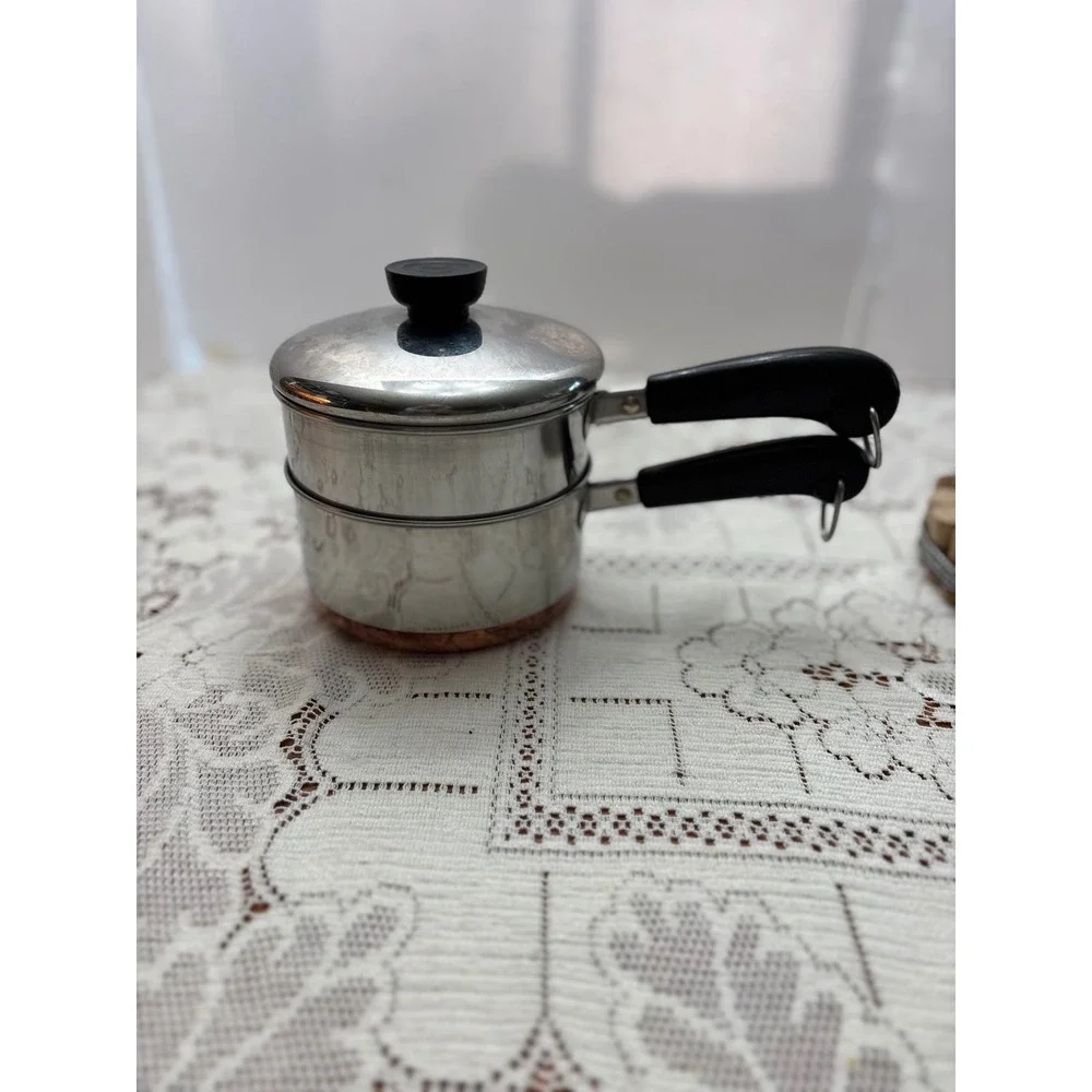 Vintage Revere Ware 1 Qt Double Boiler Copper Clad‎ Stainless Steel 3 Piece Set